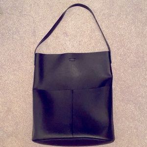Oak + Fort Black Vegan Leather Shoulder Tote-NEW